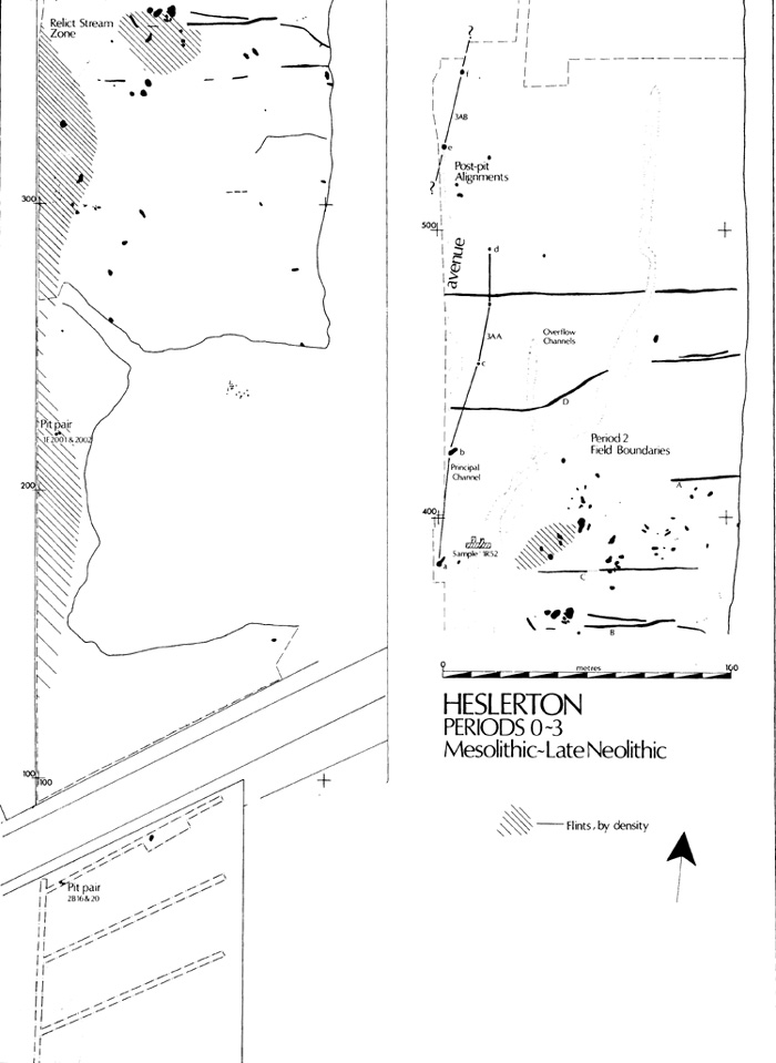Figure 7    Plan of Periods 0-3 (Earlier Mesolithic, Later Mesolithic, Middle Neolithic and Later Neolithic)