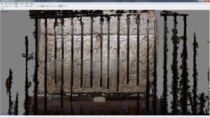 Agisoft screen showing the calculated high density point-cloud including the railings