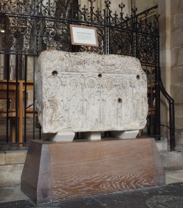 The Headda Stone in its current position in Peterborough Cathedral